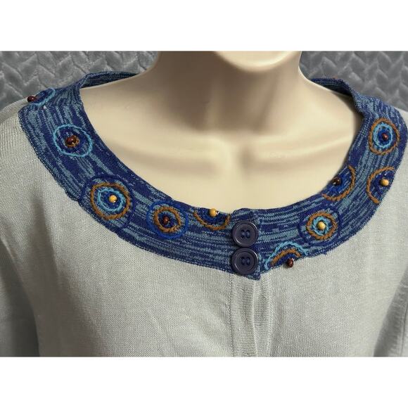 Storybook Knits Vintage Tranquil Trend Lt blue Embroidered Flowers Cottage - Picture 3 of 5